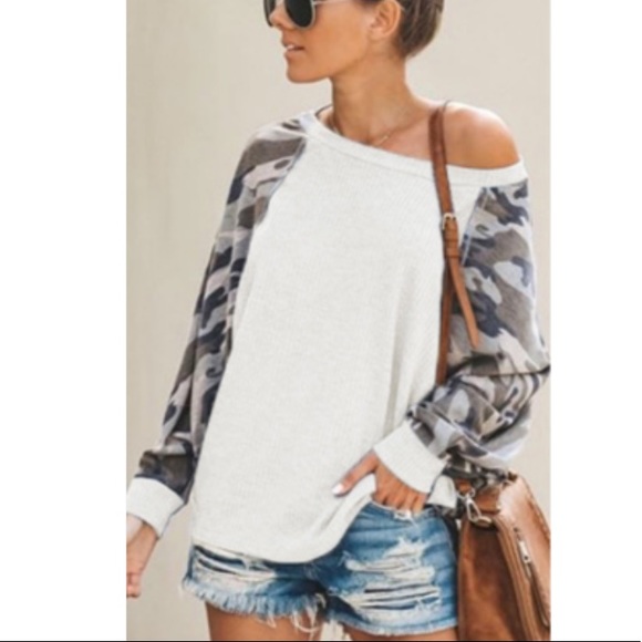 Women’s long sleeve camouflage sleeve print top - Picture 5 of 7